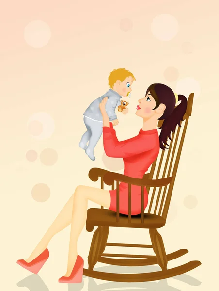 Иллюстрация Мама Обнимает Ребенка — стоковое фото