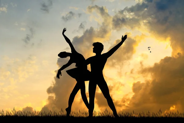 Ballet Dancers Couple Sunset — Stock Photo, Image