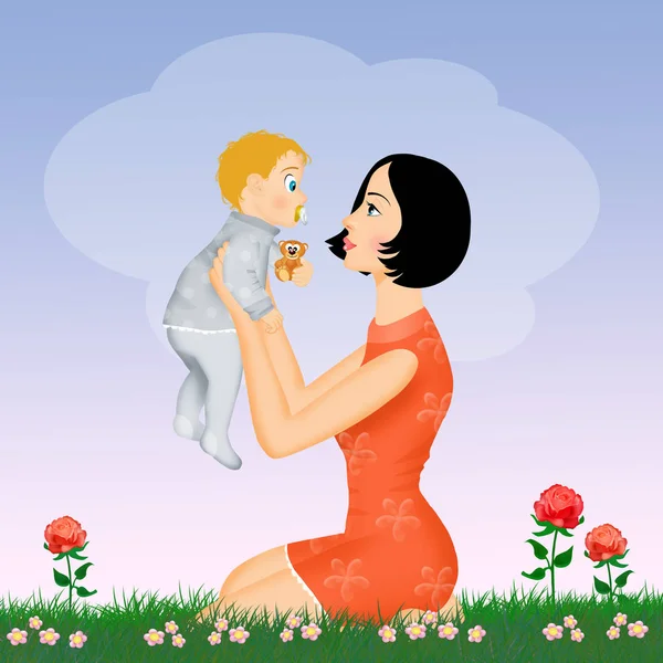 Ilustracja Radosnej Matki Dzieckiem — Zdjęcie stockowe