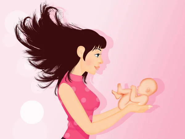 女孩与婴儿出生在她的手中的插图 — 图库照片