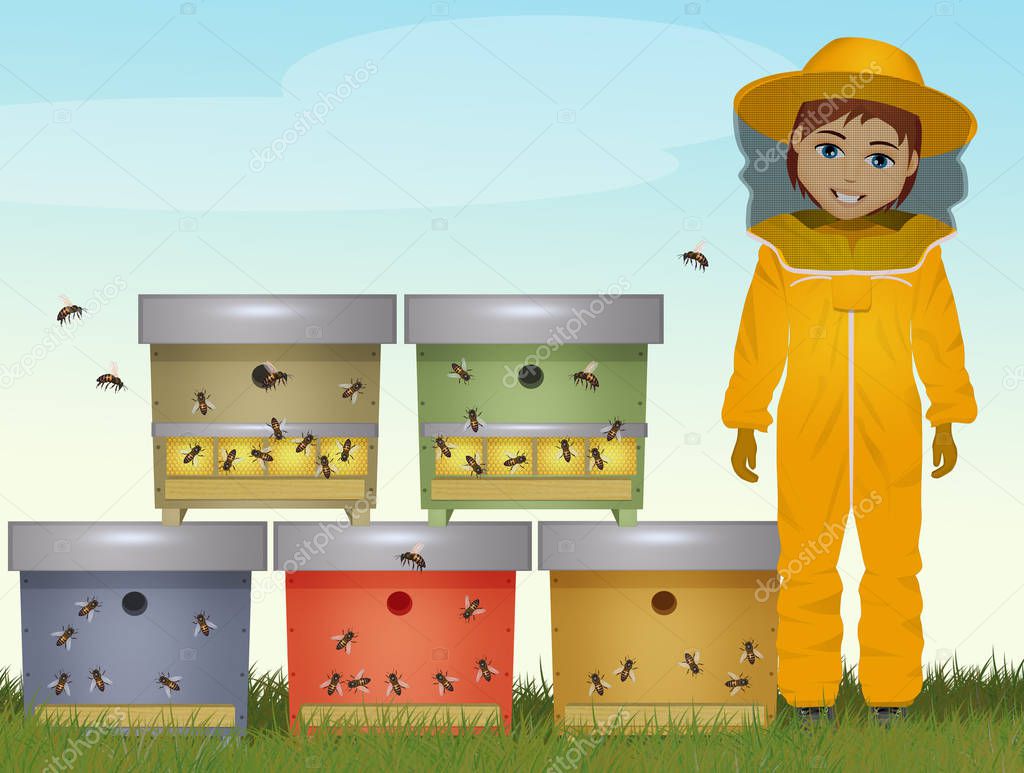 illustration of beekeeper man