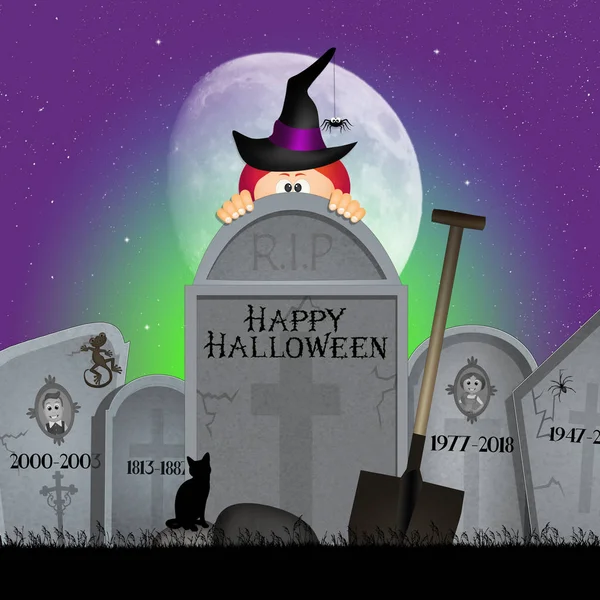 Grafstenen Halloween Nacht — Stockfoto