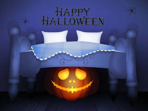 Zucca Sotto Letto Nella Notte Halloween — Foto Stock