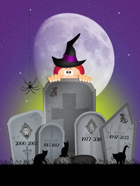 Illustration Funny Halloween Vykort — Stockfoto