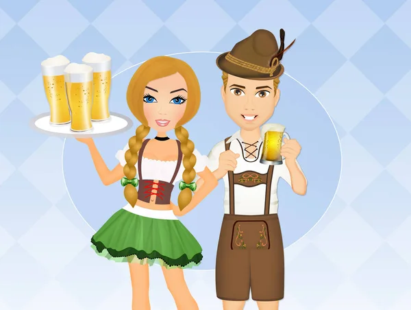 Illustration Couple Traditionnel Oktoberfest — Photo