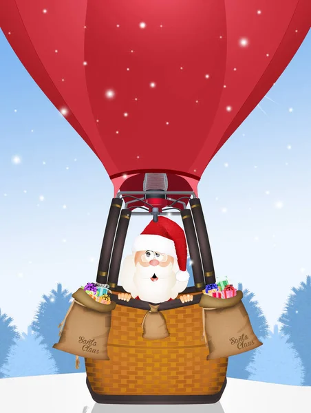 热气球的圣诞老人 — 图库照片