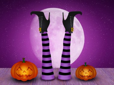 Korku gecesinde cadının bacaklarının bir tasviri.