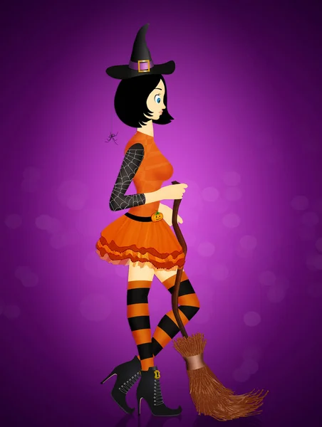 Halloween Boszorkány Seprű Illusztrációja — Stock Fotó