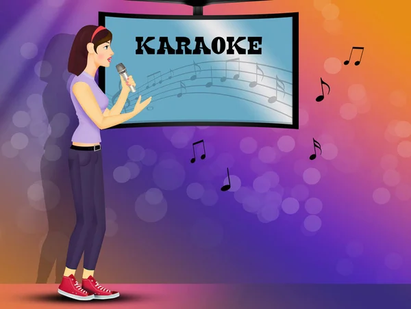 Illustration Girl Sings Karaoke — Stock Photo, Image