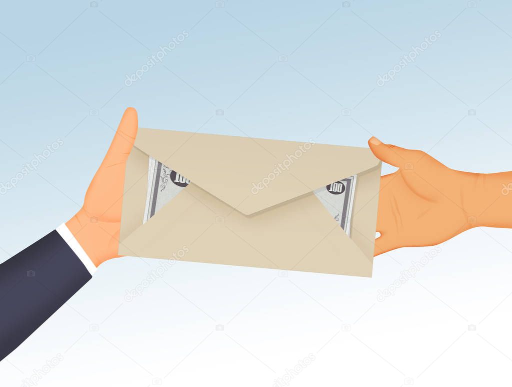 illustration of corruption envelope with dollars