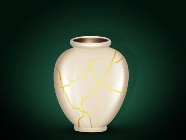 Japanese jar with golden crepe clipart