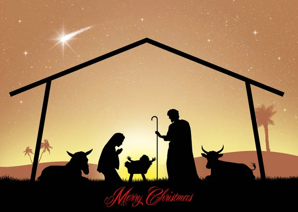 Illustration Christmas Nativity Scene — Stock Photo, Image