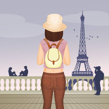 Turist kız Paris 'i ziyaret ediyor