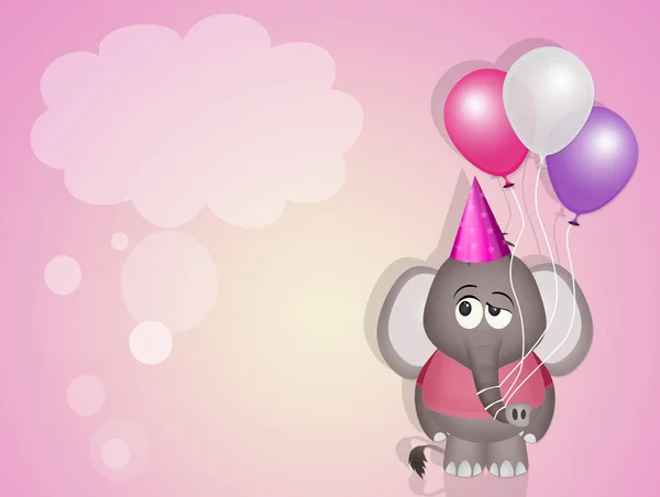 Funny Invitation Birthday Party Baby Elephant Balloons — Stockfoto