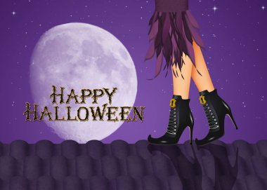 Cadılar Bayramı 'nın çatısında bir cadı