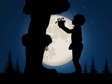 Noel hediyesi ve çocuğu olan Noel Baba