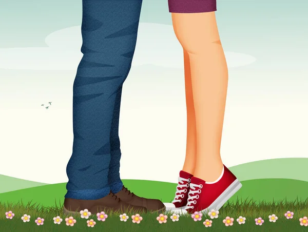 Kissing Man Woman Legs — Stock Photo, Image