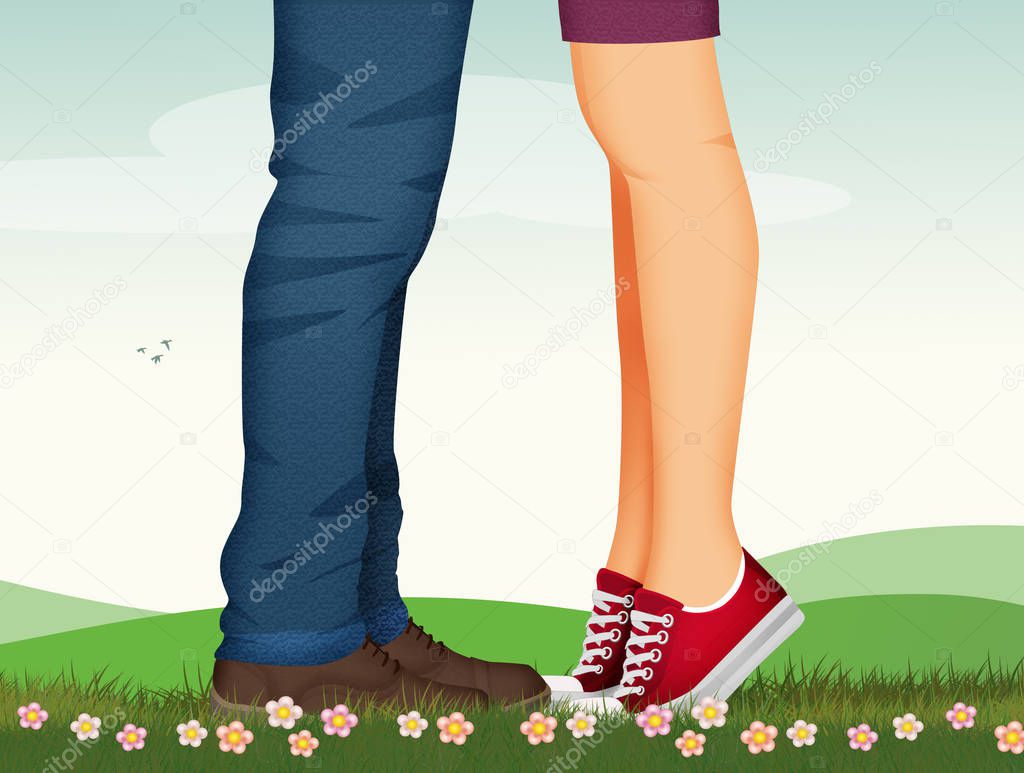 kissing man and woman legs