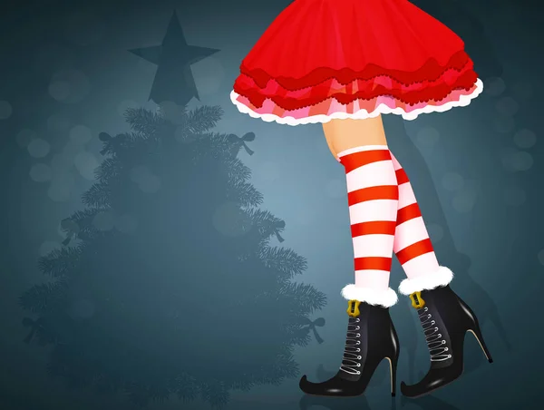 woman legs with striped socks for Christmas