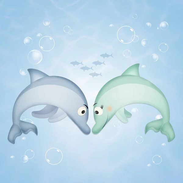 海豚在海洋中的插图 — 图库照片