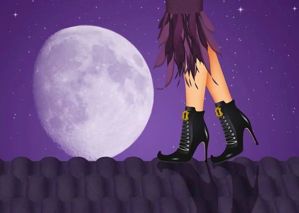 Illustration Sexy Witch Roof — Stock Photo, Image