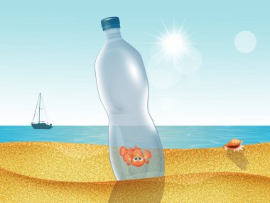 Japon balığı plastik şişede sıkıştı.