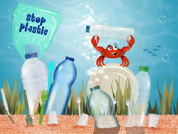 Иллюстрация Пластиковой Проблемы Океане — стоковое фото