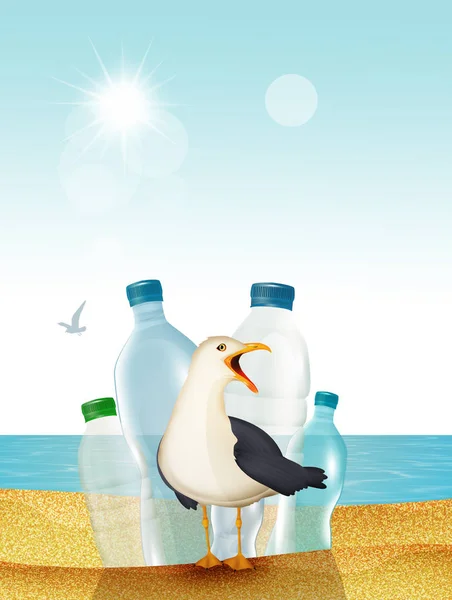 Иллюстрация Пластиковых Отходов Пляжах — стоковое фото
