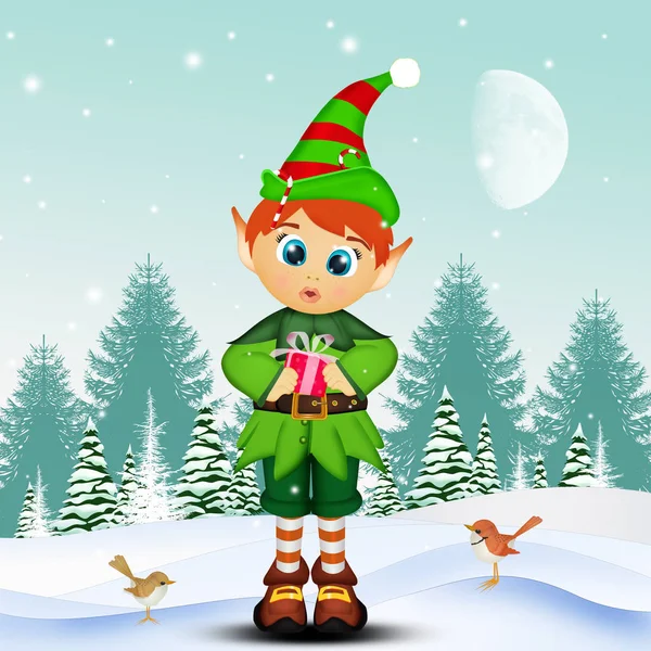 illustration of elf at Christmas