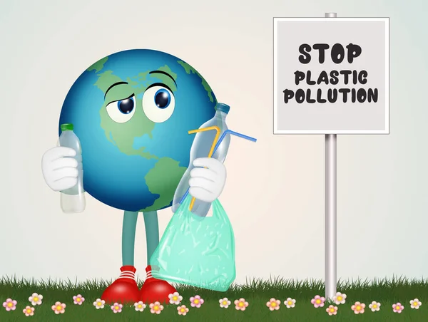 Ilustrasi Polusi Plastik Berhenti — Stok Foto