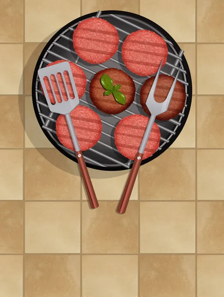 Illustration Von Hamburgern Auf Dem Grill — Stockfoto