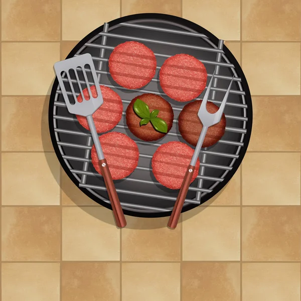 Illustration Von Hamburgern Auf Dem Grill — Stockfoto