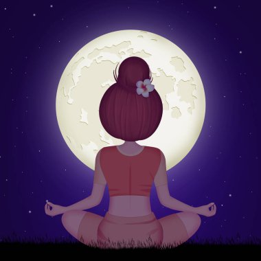 Ay ışığında yoga yapan bir kızın resmi.