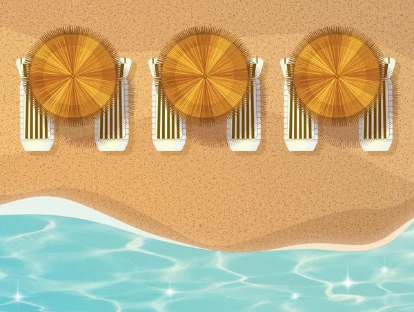 Illustration Top View Umbrellas Sunbeds Beach — Stock Photo, Image