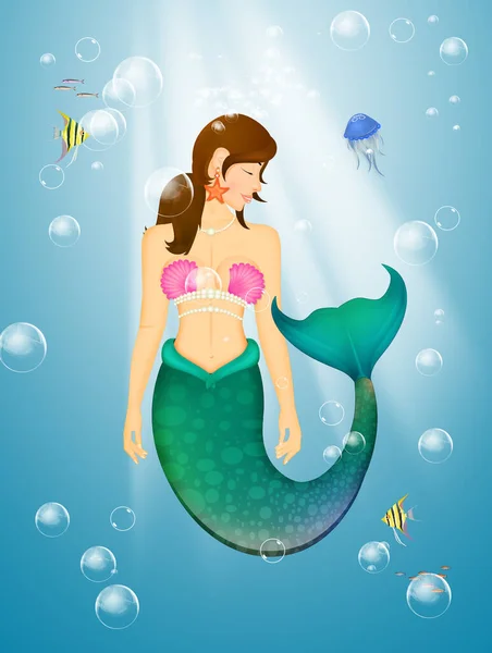 Schöne Sirene Mädchen Meer — Stockfoto