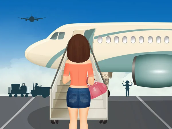 Illustratie Van Meisje Klaar Aan Boord Van Het Vliegtuig — Stockfoto
