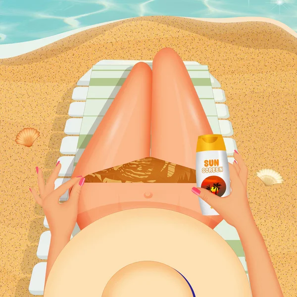 Illustration Girl Sunscreen Sunbathing — Stock Photo, Image