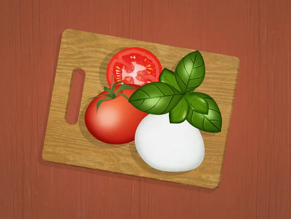 Tomat Mozzarella Och Basilika Till Italiensk Pizza — Stockfoto