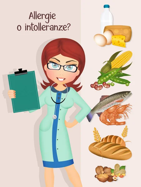 Ilustración Nutricionista Evalúa Alergias Intolerancias Alimentarias — Foto de Stock