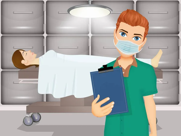 Illustration Man Performs Autopsy Corpse — Stock Photo, Image