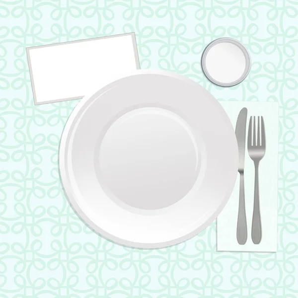 Tányér Evőeszközök Ábrája Asztalon Asztalterítővel — Stock Fotó