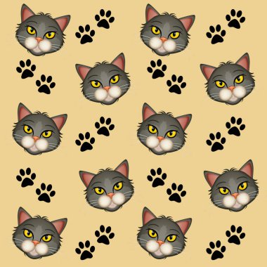 Kedi yüzlerinin ve ayak izlerinin gösterimi
