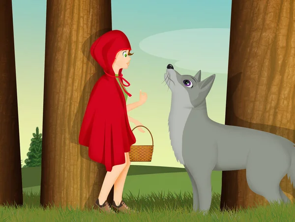Ilustracja Małego Czerwonego Kapturka Wilka — Zdjęcie stockowe