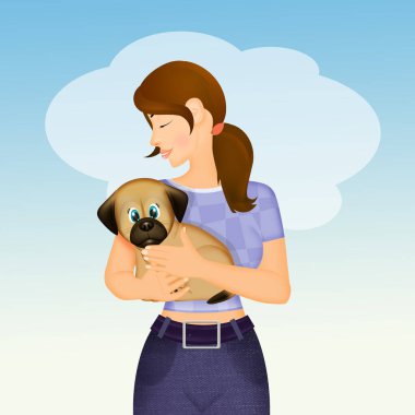 Kız küçük bir köpek evlat ediniyor.