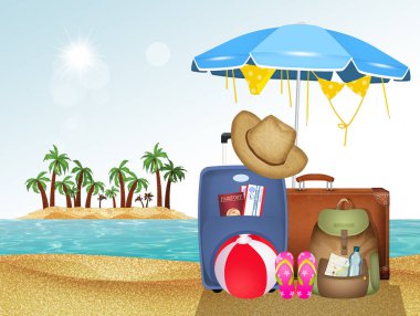 Tatil için eşyaların ve bagajların çizimi