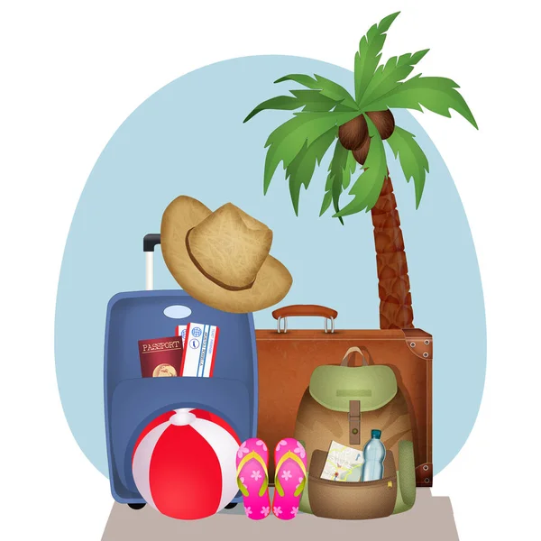 Abbildung Von Gegenständen Und Gepäck Für Den Urlaub — Stockfoto