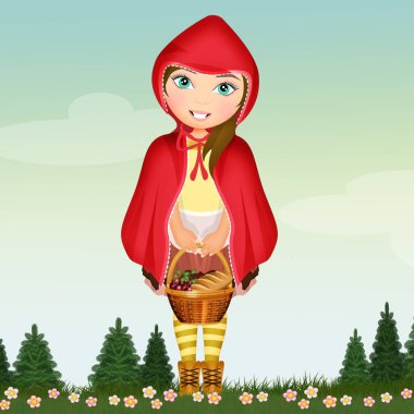 Ormandaki kırmızı başlıklı küçük kızın resmi.