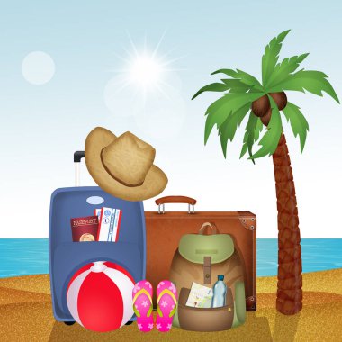 Tatil için bavulların çizimi