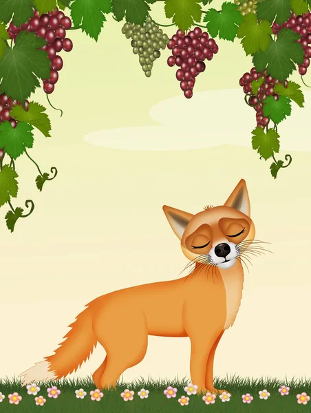 Funny Illustration Red Fox Grapes — Stock Photo, Image