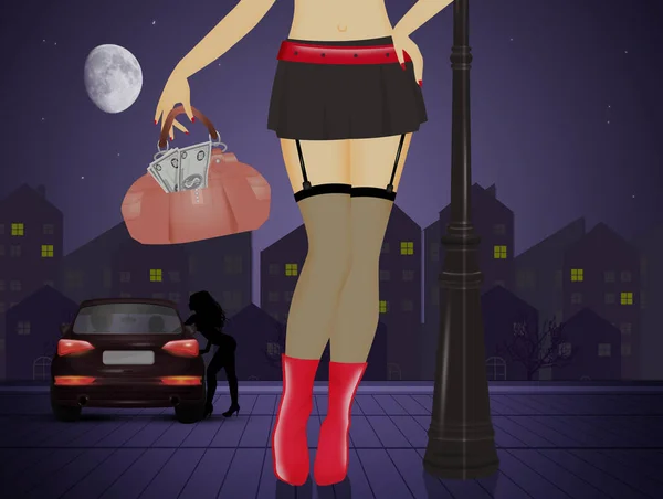 Illustratie Van Sexy Prostituees Straat — Stockfoto